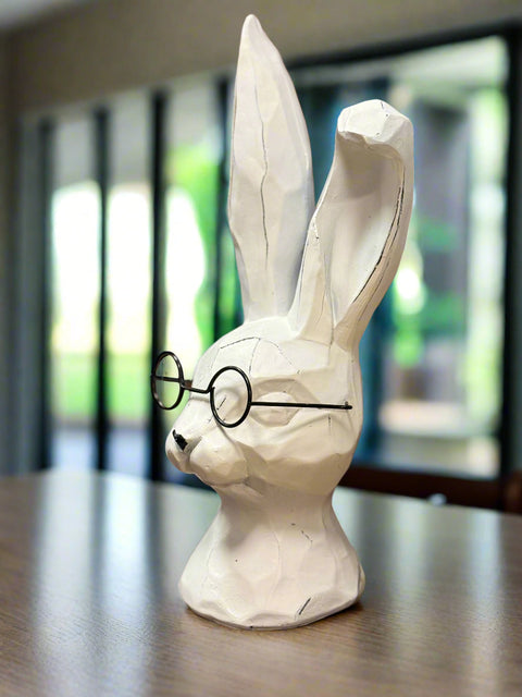 10" Rabbit with Glasses Resin Figurine | Spring & Easter Decor | Adorable Bunny Figurine for Home, Holiday Celebrations Bunny figurine