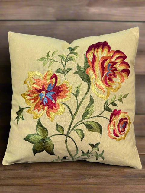 Priscilla Yellow Floral Embroidered Pillow | Boho Home Decor, Decorative Throw Pillow, Accent Cushion & Gift Idea