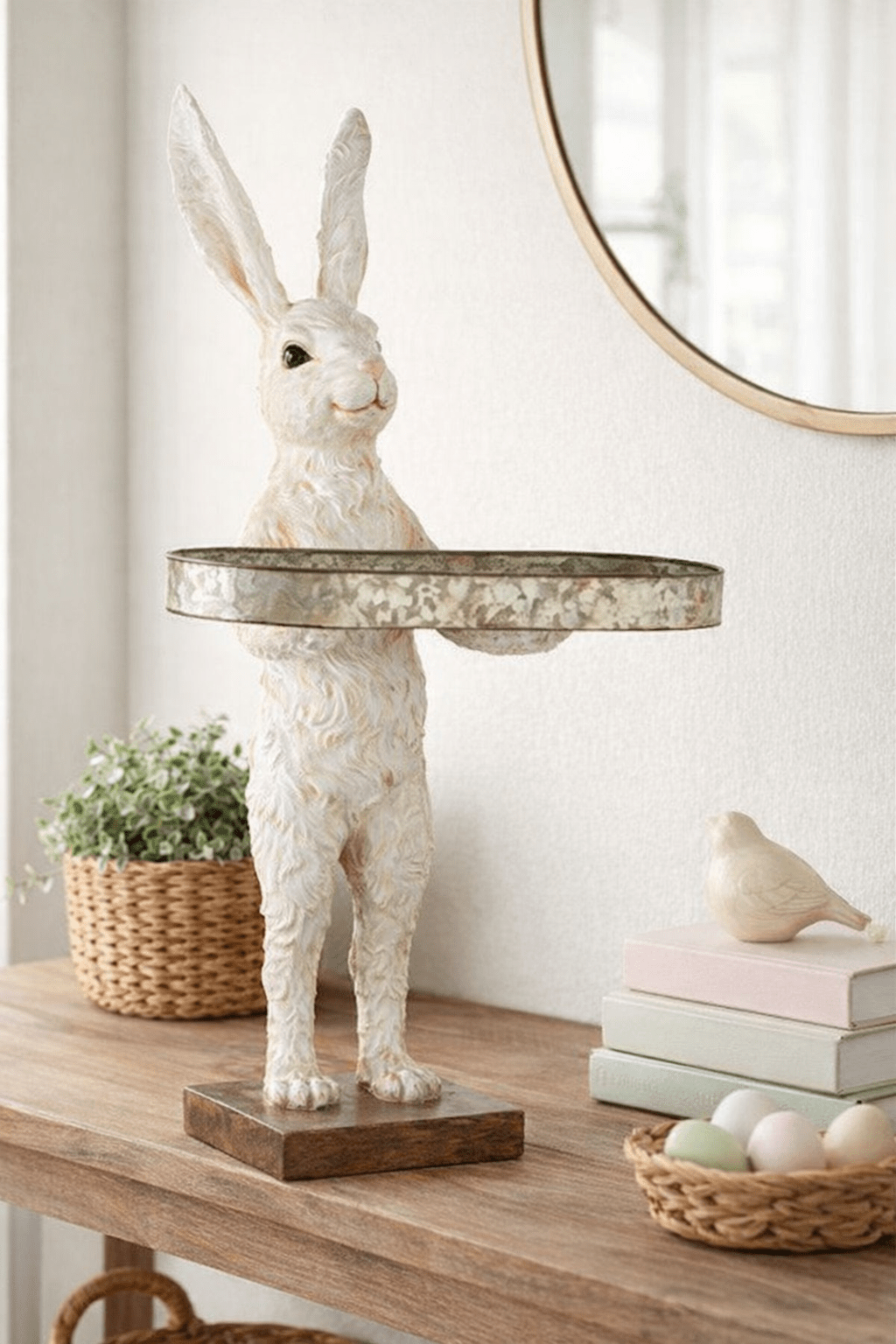 28" Rabbit with Tray | Spring Home Decor | Cute Bunny Figurine for Easter & Spring | Seasonal Decorative Accent - Nifty Decor & More