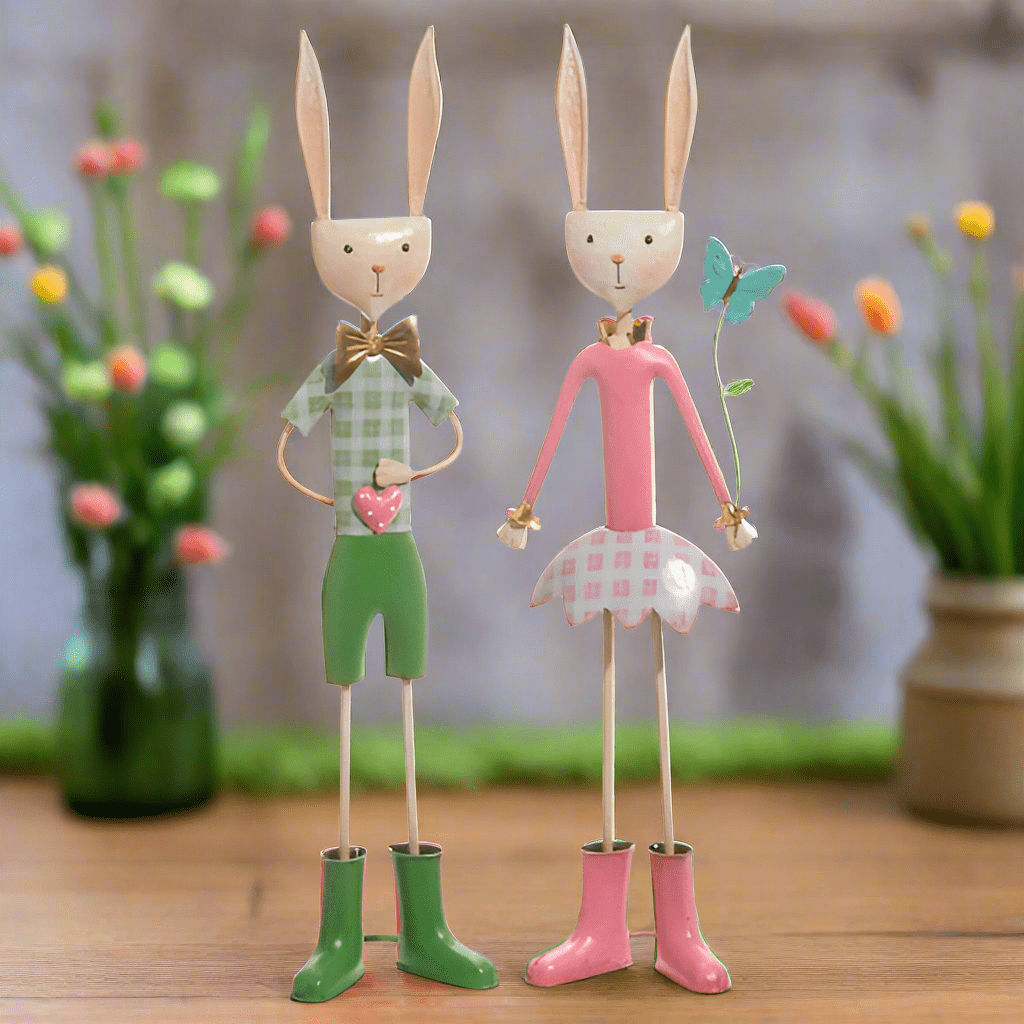 28" Spring Gingham Bunny | Metal Easter Decor for Home | Springtime Decoration | Cute Bunny Accent for Easter Festivities - Nifty Decor & More
