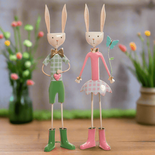 28" Spring Gingham Bunny | Metal Easter Decor for Home | Springtime Decoration | Cute Bunny Accent for Easter Festivities - Nifty Decor & More