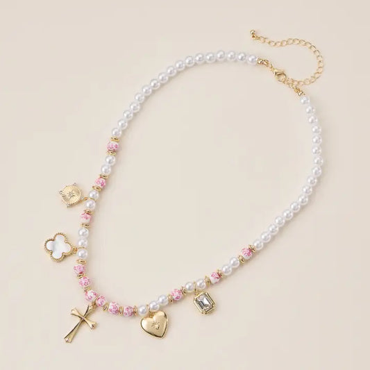 Faith & Love Pearl Ceramic Mixed Necklace
