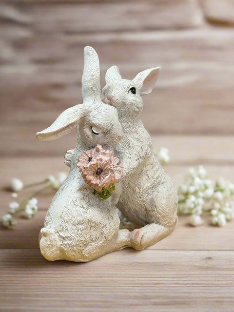 Bunny Couple with Flowers Bunny figurine