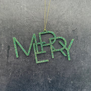 Acrylic Christmas Ornaments  Merry - Green (Gold String)  