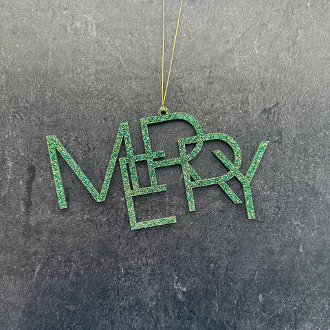 Acrylic Christmas Ornaments  Merry - Green (Gold String)  