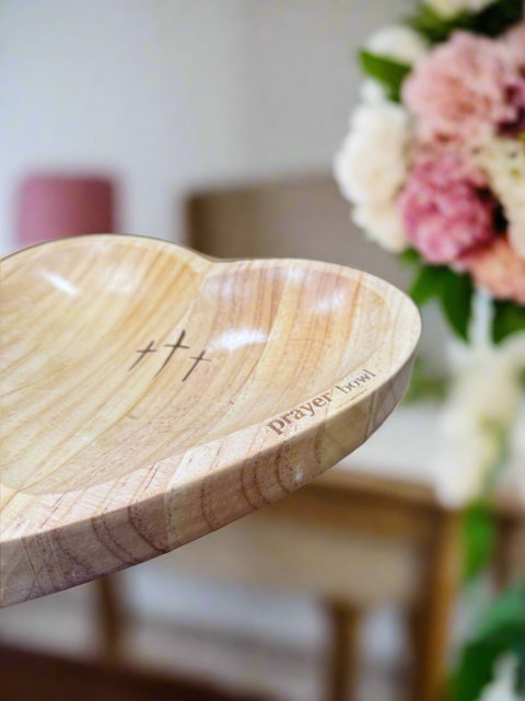 Heart Prayer Dough Bowl with Inspirational Cards - Rustic Home Decor, Spiritual Gift, Meditation & Mindfulness Decor