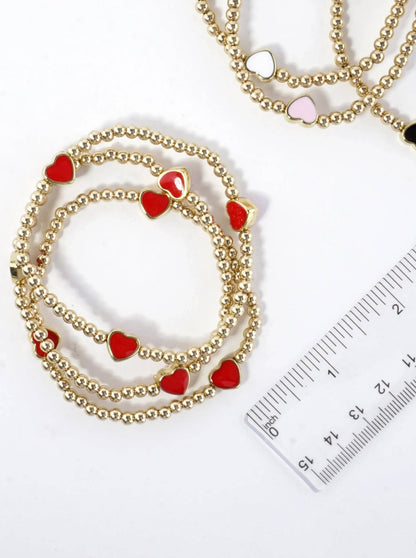 3-PC Enamel Heart Stretch Bracelets Set Valentine Jewelry