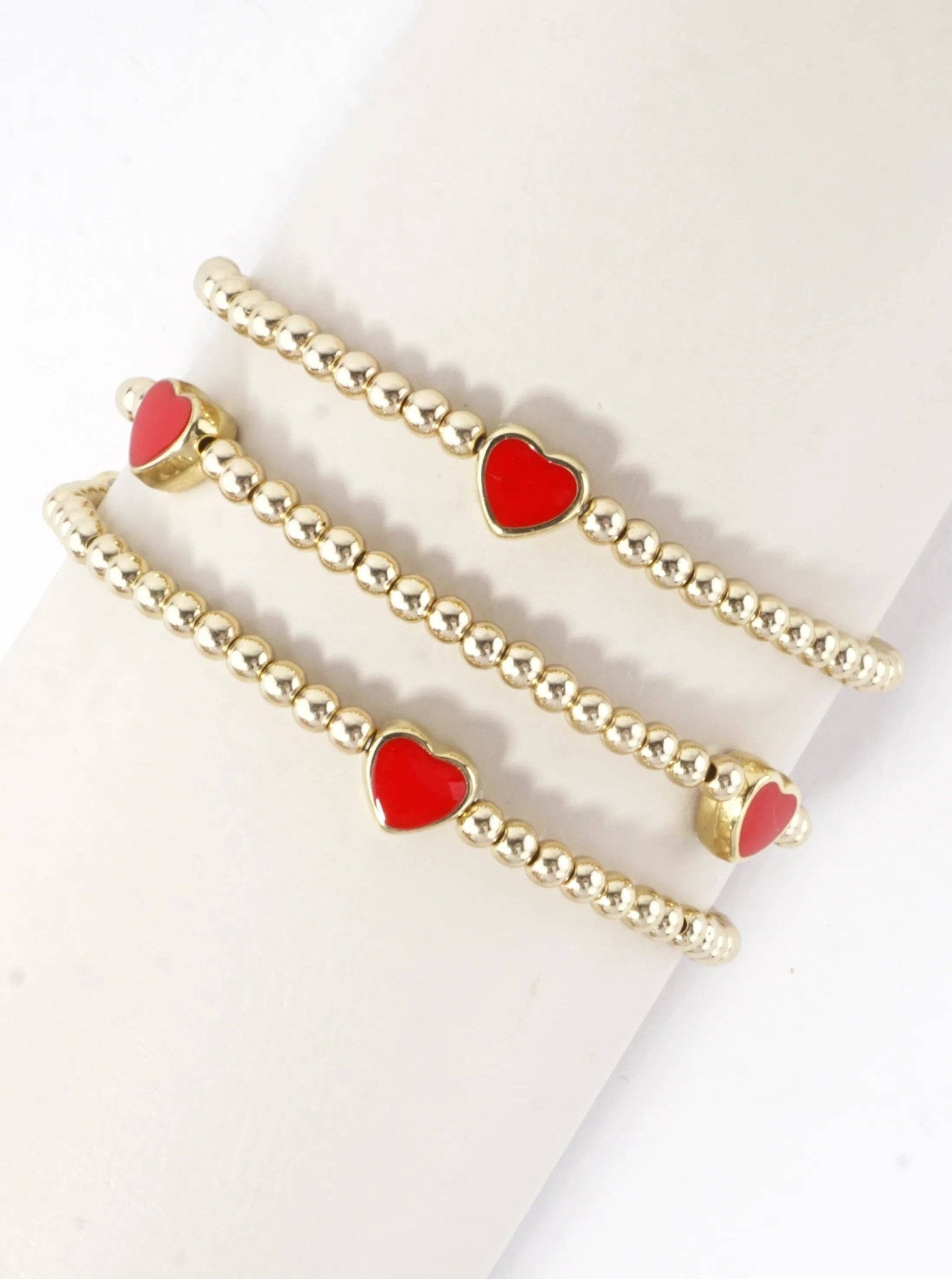 3-PC Enamel Heart Stretch Bracelets Set Valentine Jewelry