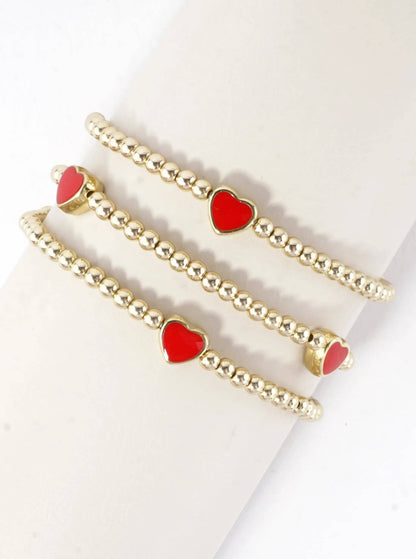 3-PC Enamel Heart Stretch Bracelets Set Valentine Jewelry
