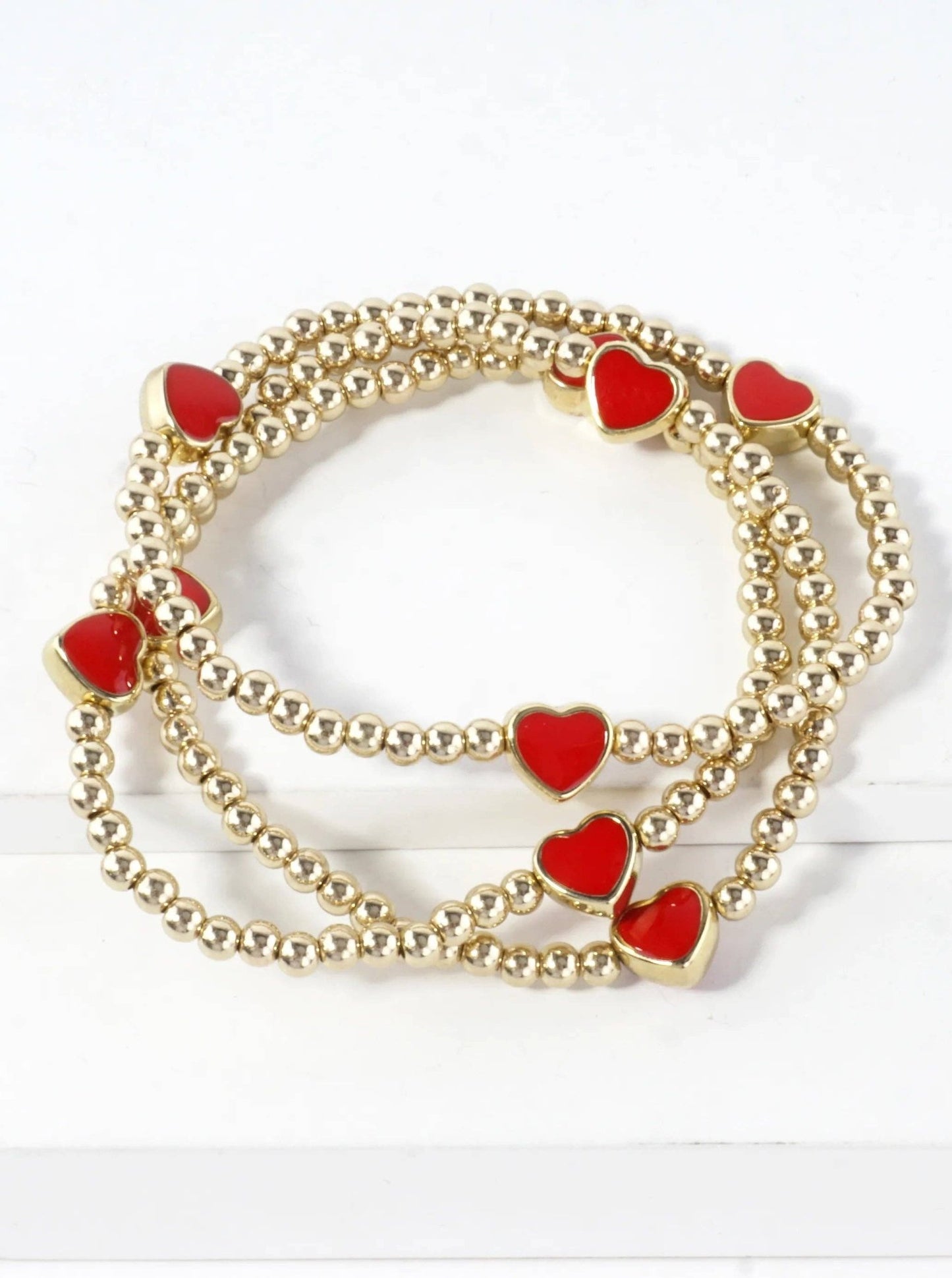 3-PC Enamel Heart Stretch Bracelets Set Valentine Jewelry