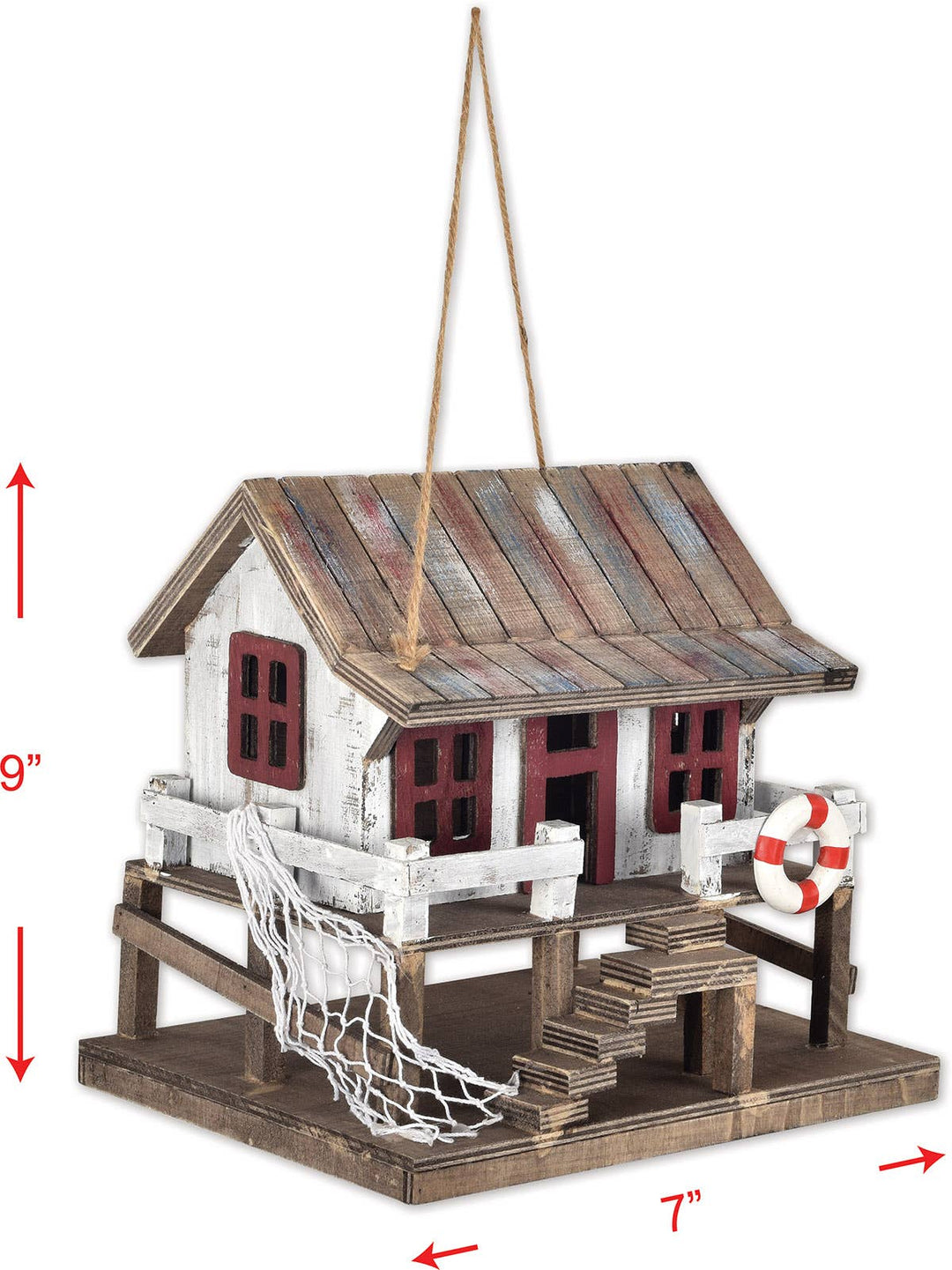 Beach Home Birdhouse, Coastal Decor for Outdoors, Handcrafted Wooden Bird House, Rustic Garden Accessory & Gift Idea