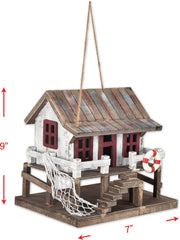 Beach Home Birdhouse, Coastal Decor for Outdoors, Handcrafted Wooden Bird House, Rustic Garden Accessory & Gift Idea