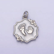 16K Gold Filled Baby Shower Hand & Feet White, Pink, Blue Sparkly Enamel Flower Charm | AC1111 - AC1116