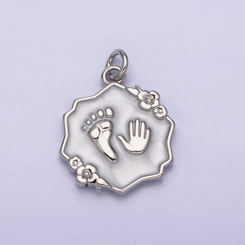 16K Gold Filled Baby Shower Hand & Feet White, Pink, Blue Sparkly Enamel Flower Charm | AC1111 - AC1116