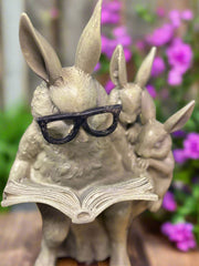 Spring Garden Bunnies Decor: Cute Resin Reading Bunny for Spring Home Decor, Garden Accents & Gifts