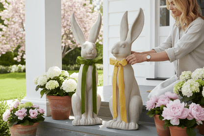 31.5" Concrete Look Rabbit with Bow - Nifty Decor & More