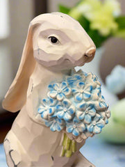 Nibbles Bunny with Blue Hydrangea | Cute Bunny Decor, Spring & Easter Home Accent, Adorable Rabbit Figurine, Gift for Animal Lovers table decor