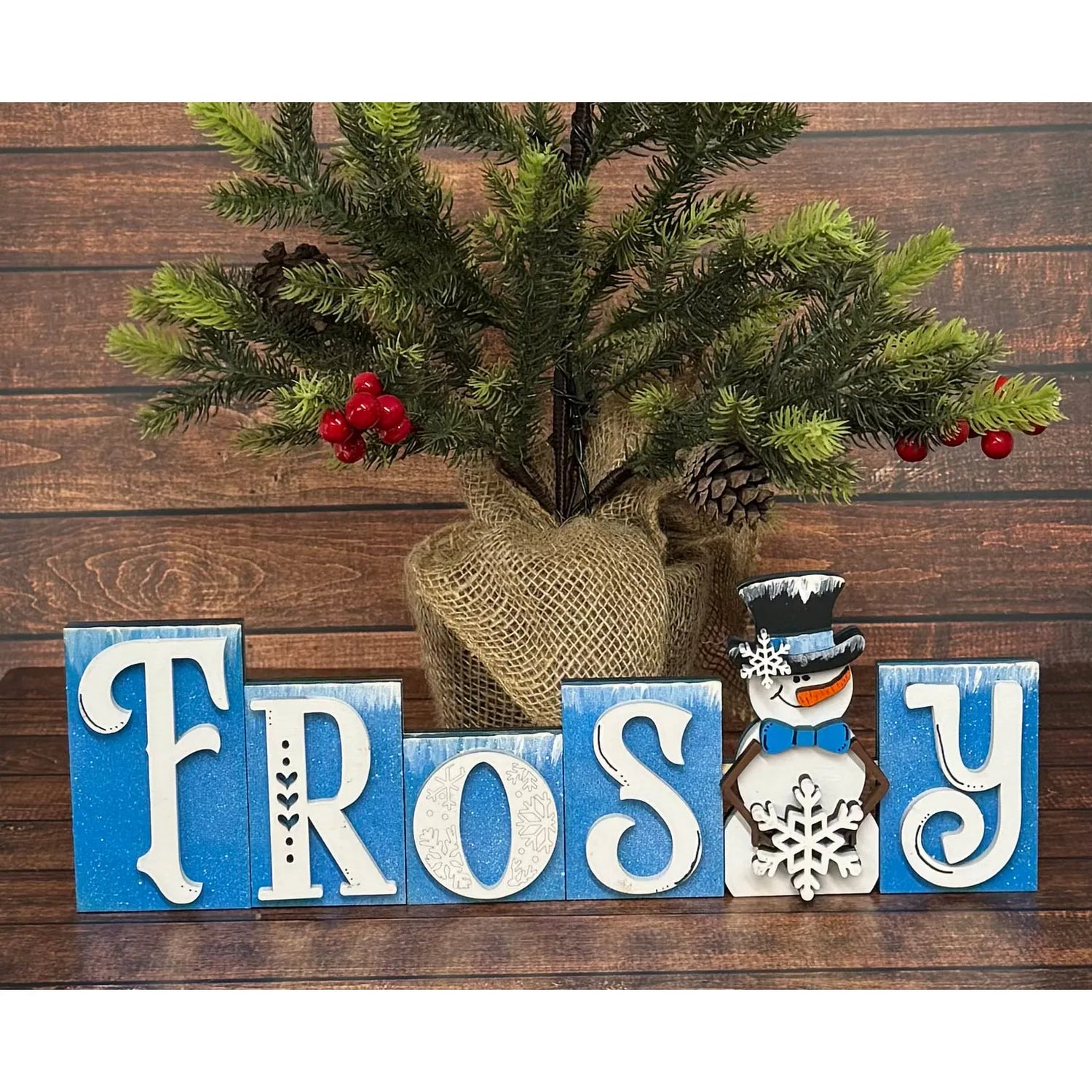 Frosty Word Block Christmas Shelf Sitter