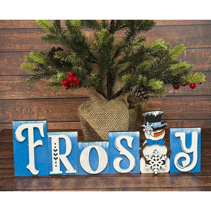 Frosty Word Block Christmas Shelf Sitter