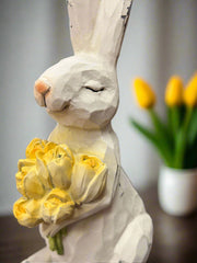 Noms Bunny With Yellow Tulips Resin Figurine | Cute Spring Decor & Gift for Rabbit Lovers | Collectible