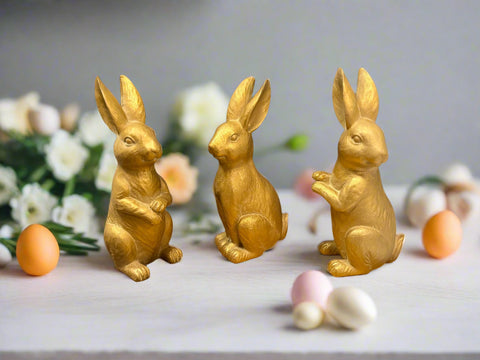 Bronze Bunny Set - Charming Resin Figurines for Spring Decor & Easter Home Decorations