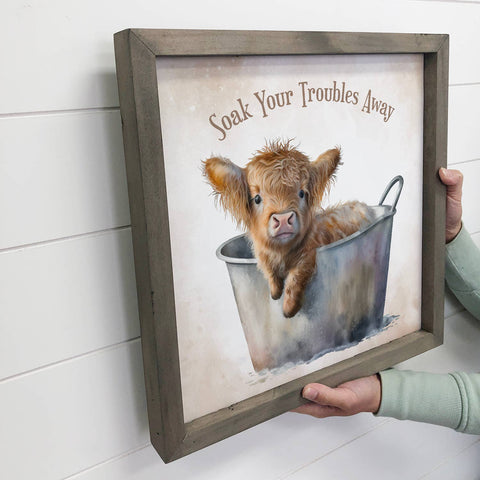 Highland Cow Soaking Sign | Rustic Farmhouse Decor | Cute Animal Wall Art | Perfect Gift for Cow Lovers & Nature Fans
