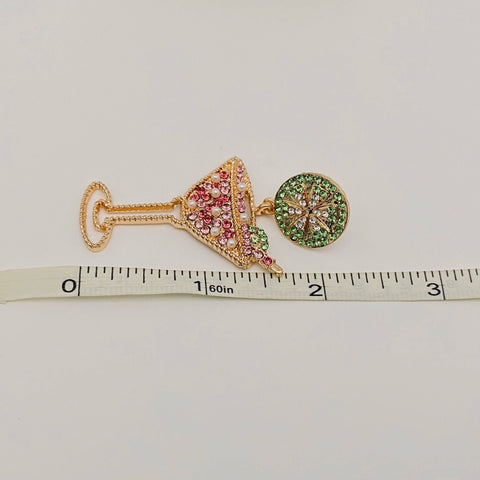 Lemon Slice & Rhinestone High Wine Glass Earrings, Vibrant Cocktail Inspired Jewelry, Fun Gift for Girly Glam Chic Earrings
