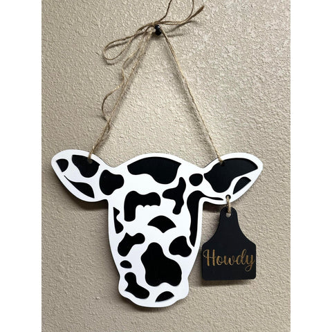 Cow Head with Ear Tag Door Hanger Door hanger Howdy  