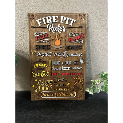 Fire Pit Rules - Sign Wall Decor Colorful  