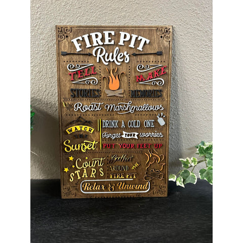 Fire Pit Rules - Sign Wall Decor Colorful  