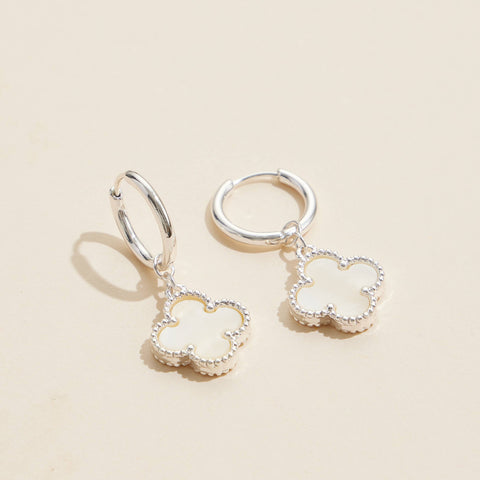 Flower Shape Shell Charm Hoop Earrings