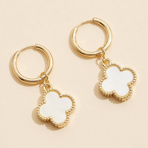 Flower Shape Shell Charm Hoop Earrings