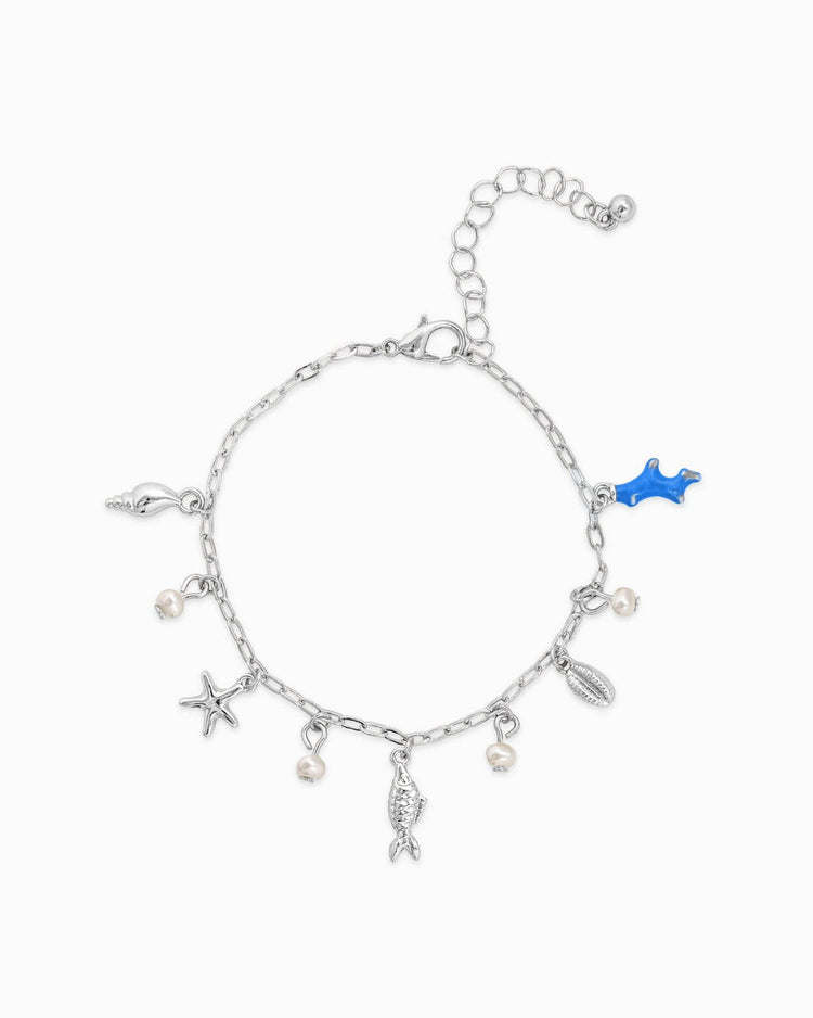 Sea Life Acrylic Color Charm Bracelet, Fun & Colorful Ocean Theme Jewelry, Ideal Summer Outfit Accent Gift Charm bracelet Rhodium