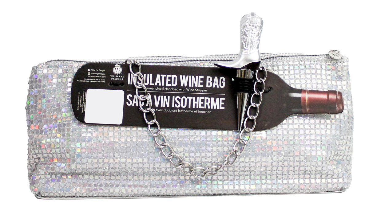 Disco Insulated Wine Bag & Silver Cowboy Boot Stopper