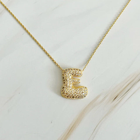 Crystal Bubble Initial Necklace, Sparkling Preppy Charm Necklace, Trendy Accessory for Women, Gift Idea Accessories E