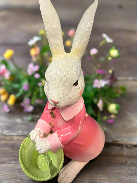 RAZ - 15.5" Bunny Figurine in Pink Jacket, Cute Easter Decoration & Gift, Resin Bunny for Home Decor