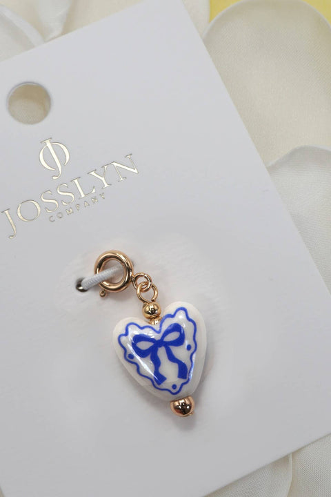 Porcelain Blue or Red bow & Cherry Charm, croquette preppy look, stylish accessory, gift for her Blue Bow