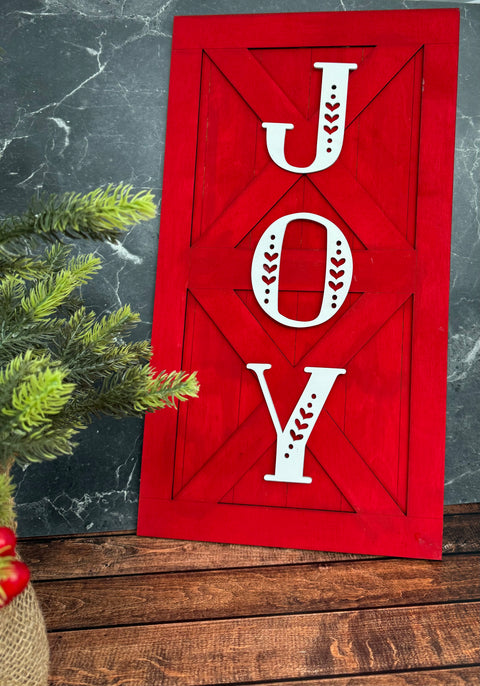 Joy - Barn Door Sign Christmas Wall Décor Red - "O"  