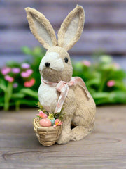 Woven Basket Bunny - RAZ - 14.75" Spring Decor for Easter, Cute Home Decor, Seasonal Gift, Festive Bunny Basket Easter Decor