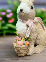 Woven Basket Bunny - RAZ - 14.75" Spring Decor for Easter, Cute Home Decor, Seasonal Gift, Festive Bunny Basket Easter Decor