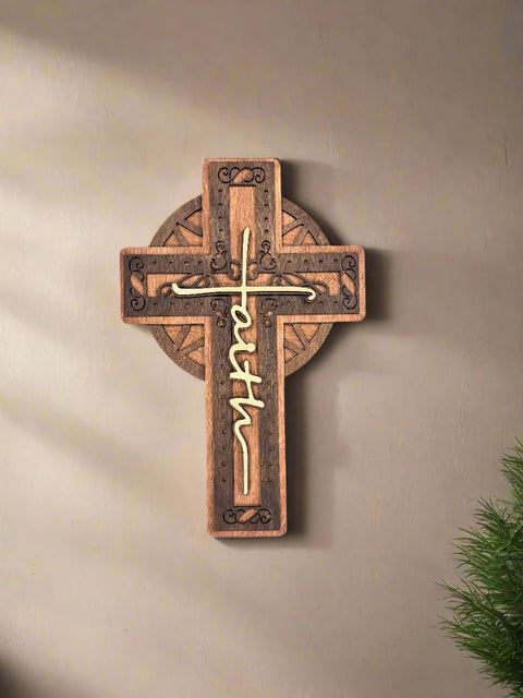 Faith Cross Wall Decor | Christian Home Accent | Religious Wall Art | Spiritual Decor for Living Room & Bedroom Faith Cross