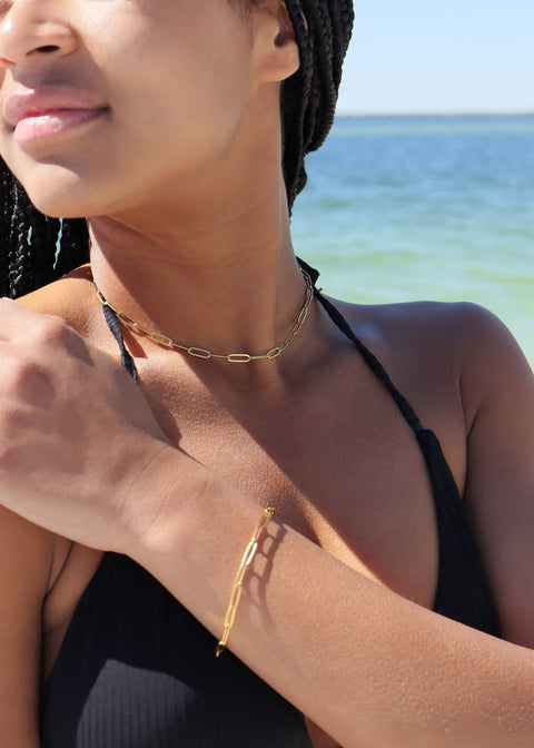 Paperclip Chain Necklace, 18K Gold PVD Finish, Stylish Preppy Jewelry, Mother&