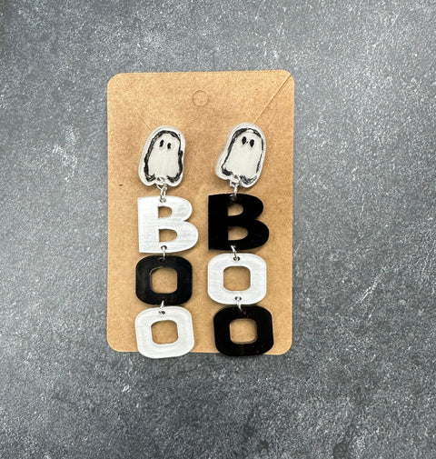 Boo Acrylic Earrings Halloween Ghost BOO  