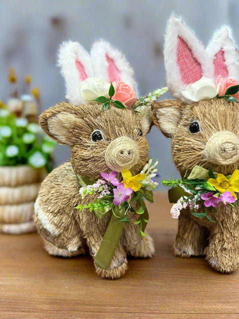 10" Pig with Bunny Ears | RAZ Easter Home Decor | Cute Spring Decoration | Adorable Farmhouse Style