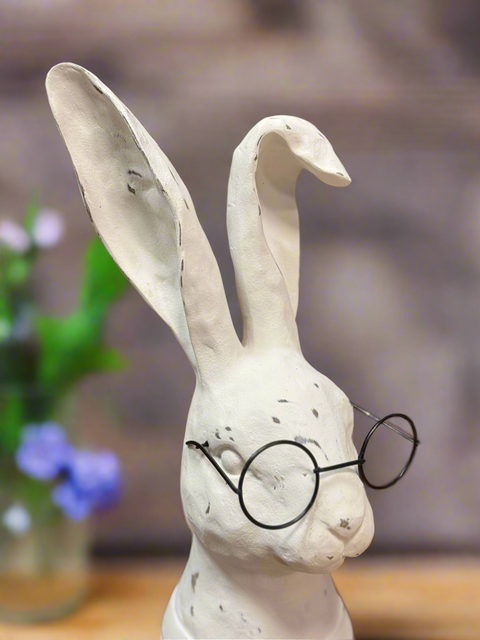 RAZ 10.75" Rabbit with Glasses - Charming Resin Rabbit Figurine for Home Decor & Vintage Collectible