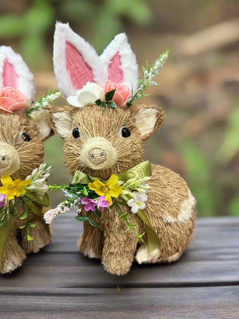 10" Pig with Bunny Ears | RAZ Easter Home Decor | Cute Spring Decoration | Adorable Farmhouse Style