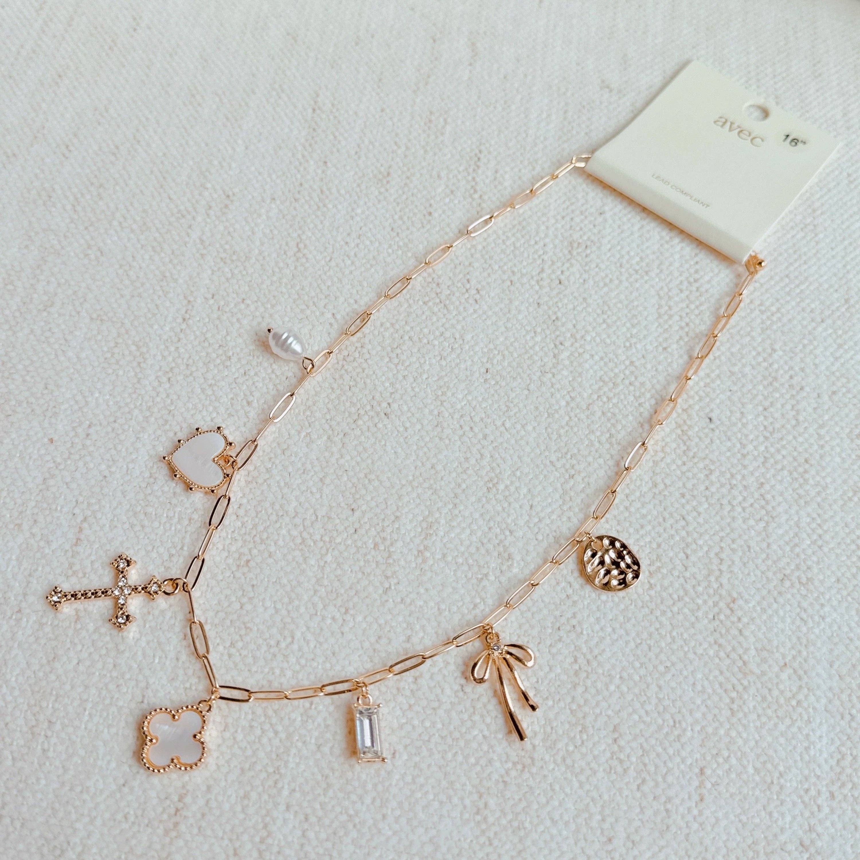 Cross Clover Multi Charm Necklace, Stylish Layered Gold Pendant, Perfect Add-On for Bracelet or Necklace, Trendy Gift for Her Charms with Necklace