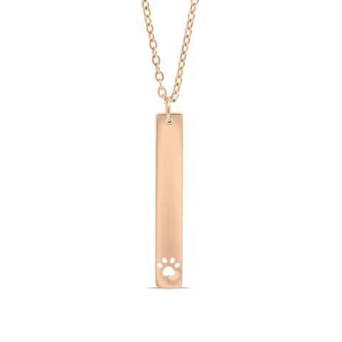 Paw Print Cutout Vertical Stainless Steel Bar Necklace