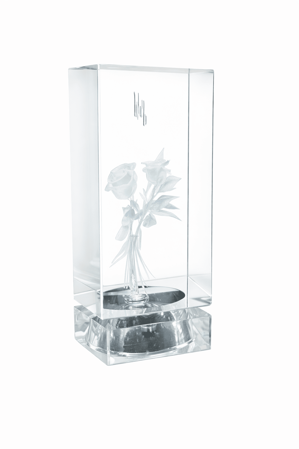 3D Engraved Crystal – “I Love You” Rose (Illuminated, Personalized) Valentine Shelf Sitter