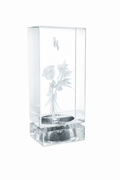 3D Engraved Crystal – “I Love You” Rose (Illuminated, Personalized) Valentine Shelf Sitter